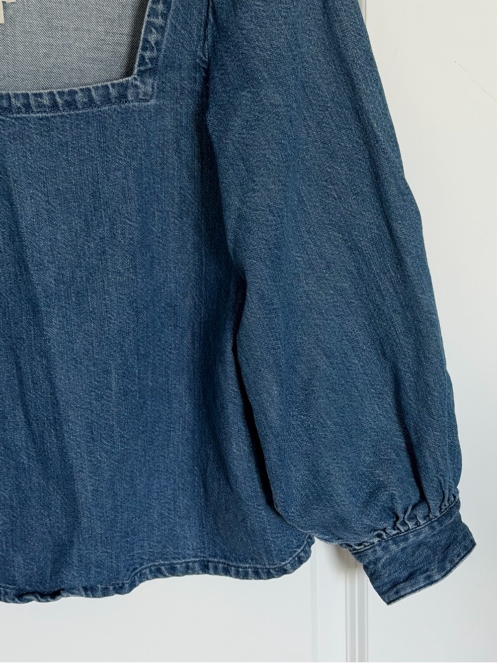 J. Crew Denim Square-Neck Puff Sleeve Blouse Blue linen cotton 54648 - Picture 5 of 14